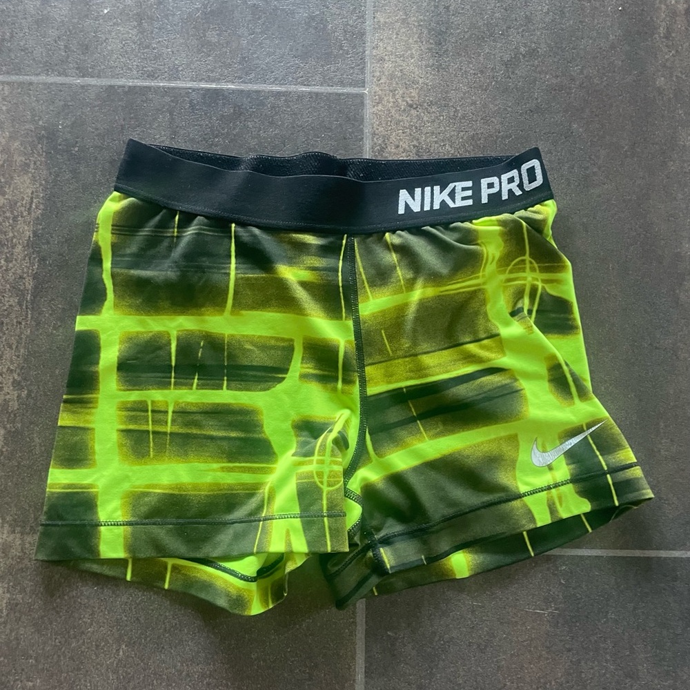 Nike Pro Neon Green and Black Shorts